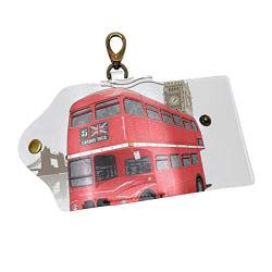EZIOLY Auto-Schlüsselanhänger mit rotem Bus, aus PU-Leder, mit 6 Haken und 1 Schlüsselanhänger/Ring, Vintage-Stil, London-Design, Mehrfarbig, Einheitsgröße von EZIOLY