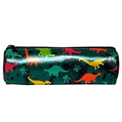 EZIOLY Bunte Dinosaurier-Muster Leder Barrel Stift Bleistift Fall Münze Geldbörse Tasche Kosmetik Make-up Tasche für Schüler Schreibwaren Schule Arbeit Büro Lagerung von EZIOLY