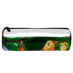 EZIOLY Cartoon Löwe Elefant Giraffe Affe Leder Stift Bleistift Fall Münze Geldbörse Tasche Kosmetik Make-up Tasche für Schule Arbeit Büro von EZIOLY