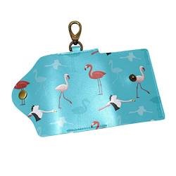 EZIOLY Flamingos Autoschlüsselanhänger aus PU-Leder mit 6 Haken und 1 Schlüsselanhänger/Ring, Mehrfarbig, Einheitsgröße von EZIOLY