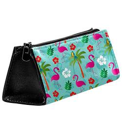 EZIOLY Flamingos und Palmen Stift Tasche Schreibwaren Beutel Bleistift Tasche Kosmetiktasche Tasche Compact Zipper Tasche von EZIOLY