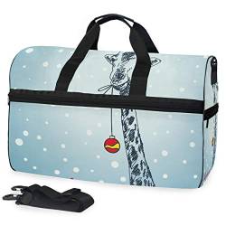 EZIOLY Handgezeichnete Weihnachts-Reisetasche, Giraffe, Reisetasche, Übernachtung, Wochenendtasche für Männer und Frauen von EZIOLY