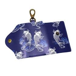 EZIOLY Japanischer Karpfen-Kartenhalter aus PU-Leder mit 6 Haken und 1 Schlüsselanhänger/Ring, Mehrfarbig, Einheitsgröße von EZIOLY