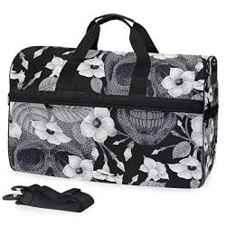 EZIOLY Reisetasche mit Blumen und Totenköpfen für Damen und Herren von EZIOLY