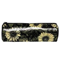 EZIOLY Vintage Sonnenblumen Leder Stift Bleistift Fall Münze Geldbörse Tasche Kosmetik Make-up Tasche für Schule Arbeit Büro von EZIOLY