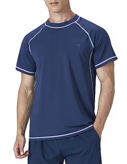 Herren-Bade-Shirt, Rashguard, kurzärmelig, LSF 50+, UV-Sonnenschutz, LSF, schnell trocknend, Schwimmen, Angeln, Wasser, Strand, T-Shirts von EZRUN