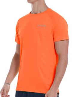 Herren Dry Fit Feuchtigkeitstransport Athletic T-Shirt Kurzarm Workout Running Shirts für Männer (Orange, L) von EZRUN