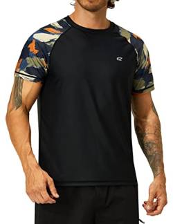Herren Kurzarm Rash Guard Quick Dry Schwimmshirts UPF 50+ UV Sonnenschutz T-Shirt Athletic Water Shirts von EZRUN