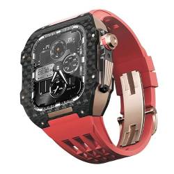 EZZON Fluororubber Uhrenarmband, Karbonfaser-Lünette für Apple Watch 8/7/6/5/4/SE, Karbonfaser, luxuriöses Uhrenarmband, kompatibel mit iWatch Serie 44/45 mm, mit Werkzeug, 44mm, Achat von EZZON
