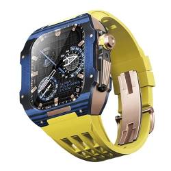 EZZON Fluororubber Uhrenarmband, Karbonfaser-Lünette für Apple Watch 8/7/6/5/4/SE, Karbonfaser, luxuriöses Uhrenarmband, kompatibel mit iWatch Serie 44/45 mm, mit Werkzeug, 45 mm, Achat von EZZON
