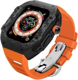 EZZON Hochwertiges Karbonfaser-Uhrengehäuse, Gummiarmband, für Apple Watch Ultra 49 mm / 45 mm, wasserdichtes Gehäuse, Metall-Uhrenarmband, Umbausatz, für iWatch 8 / 7 Serie Zubehör, For 45mm, Achat von EZZON