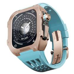 EZZON Luxuriöses Uhrenarmband für Apple Watch 8/7/Serie, Titangehäuse + Fluorkautschuk, luxuriöses Uhrenarmband für iWatch 45 mm, Nachrüst-Set, Upgrade Uhrenarmband und Hülle, 45 mm, Achat von EZZON