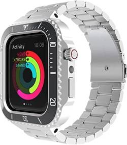 EZZON Modified Kit Metall-Uhrengehäuse mit Band, für Apple Watch Serie 8, 7, 45 mm, Edelstahl-Abdeckung und Armband, Nachrüst-Set, Zubehör, für iWatch Serie 6, 5, 4 SE, 45 mm, Achat von EZZON