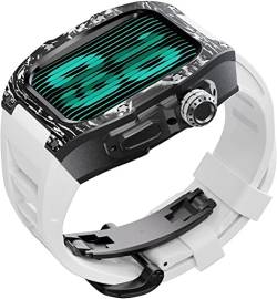 EZZON RM Uhrenarmband, Mod Kit, für Apple Watch Serie 8, 7, 45 mm, Fluorkautschuk-Armband mit Kohlefaser-Titan-Gehäuse, modifizierte Metalllünette und Fluorkautschuk-Armband, für iWatch 6/5/4/SE, 45 von EZZON