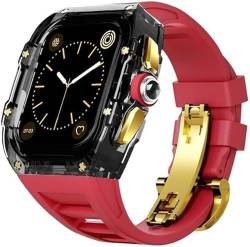 EZZON Transparentes Uhrengehäuse, Mod-Kit, für Apple Watch 45 mm, 44 mm, Gummi-Uhrenarmband und Edelstahl-Verschluss, Uhrengehäuse, für iWatch SE 8, 7, 6, 5, 4 Serie, Uhrenzubehör, For 45mm, Achat von EZZON