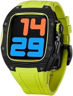 EZZON Uhrengehäuse aus Kohlefaser, Fluorkautschukband, für Apple Watch Serie 8/7/6/5/4/SE, 45 mm, 44 mm, Herren-RM, Titan-Metall-Lünetten, Uhrengehäuse, Sportarmband, Ersatzzubehör, 44mm, Achat von EZZON
