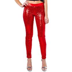 Each Women Damen Frohe Weihnachten Glitter Hose Sexy Shiny Pants Pailletten Disco Clubwear Freizeithose von Each Women