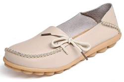 Eagsouni Damen Mokassins Bootsschuhe Leder Loafers Freizeit Schuhe Flache Fahren Halbschuhe Casual Slippers, Beige A, 39 EU von Eagsouni