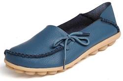 Eagsouni Damen Mokassins Bootsschuhe Leder Loafers Freizeit Schuhe Flache Fahren Halbschuhe Casual Slippers, Blau A, 38 EU von Eagsouni