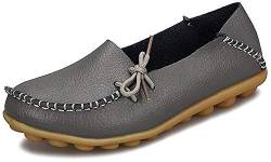 Eagsouni Damen Mokassins Bootsschuhe Leder Loafers Freizeit Schuhe Flache Fahren Halbschuhe Casual Slippers, Grau A, 38 EU von Eagsouni