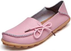 Eagsouni Damen Mokassins Bootsschuhe Leder Loafers Freizeit Schuhe Flache Fahren Halbschuhe Casual Slippers, Pink A, 38 EU von Eagsouni