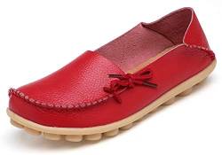 Eagsouni Damen Mokassins Bootsschuhe Leder Loafers Freizeit Schuhe Flache Fahren Halbschuhe Casual Slippers, Rot A, 41 EU von Eagsouni