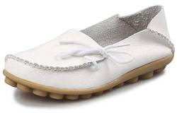 Eagsouni Damen Mokassins Bootsschuhe Leder Loafers Freizeit Schuhe Flache Fahren Halbschuhe Casual Slippers, Weiß A, 41 EU von Eagsouni