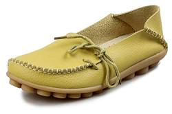 Eagsouni Mokassins Damen Bootsschuhe Casual PU Leder Loafers Slip on Flache Fahren Freizeitschuhe Sommer Schuhe, Apfelgrün A, 40 EU von Eagsouni