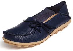 Eagsouni Mokassins Damen Bootsschuhe Casual PU Leder Loafers Slip on Flache Fahren Freizeitschuhe Sommer Schuhe, Dunkelblau A, 39 EU von Eagsouni