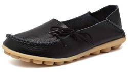 Eagsouni Mokassins Damen Bootsschuhe Casual PU Leder Loafers Slip on Flache Fahren Freizeitschuhe Sommer Schuhe, Schwarz A, 41 EU von Eagsouni