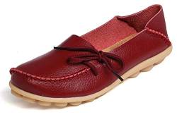Eagsouni Mokassins Damen Bootsschuhe Casual PU Leder Loafers Slip on Flache Fahren Freizeitschuhe Sommer Schuhe, Weinrot A, 41 EU von Eagsouni