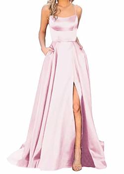 Ballkleider Damen Lang, Frauen Elegant Neckholder Backless Lang Kleider, A-Linie Criss-Cross Satin Spaghetti Party Prom Dress Seitenschlitz Hochzeit Abendparty Kleid mit Taschen von Earnmore