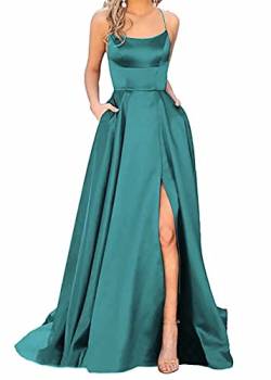 Ballkleider Damen Lang, Frauen Elegant Neckholder Backless Lang Kleider, A-Linie Criss-Cross Satin Spaghetti Party Prom Dress Seitenschlitz Hochzeit Abendparty Kleid mit Taschen von Earnmore