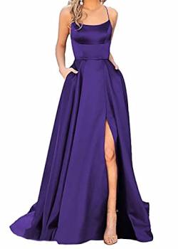 Ballkleider Damen Lang, Frauen Elegant Neckholder Backless Lang Kleider, A-Linie Criss-Cross Satin Spaghetti Party Prom Dress Seitenschlitz Hochzeit Abendparty Kleid mit Taschen von Earnmore