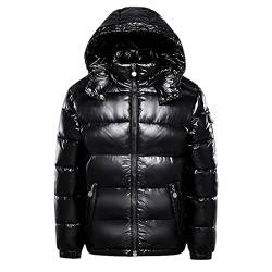 Earnmore Warme Daunenjacken für Herren, einfarbig, Winterjacke, Schnee-Daunenjacken, Kapuzenreißverschluss, Metall, glänzender Windbreaker, Schwarz, L von Earnmore