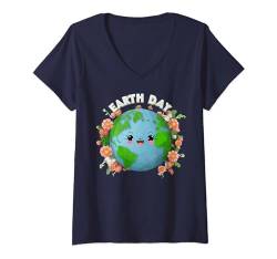 Damen Süße Erde mit floralem Erdtag 2024 T-Shirt mit V-Ausschnitt von Earth Day