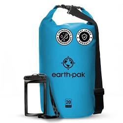 Earth Pak – Wasserdichter Packsack mit Schultergurt und wasserfester Handyhülle – Ideale Rolltop Tasche beim Kajak Fahren, Wandern, Camping, Angeln, Bootfahren und Rafting (Hellblau, 10L) von Earth Pak