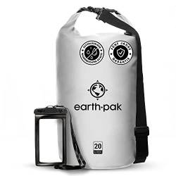 Earth Pak – Wasserdichter Packsack mit Schultergurt und wasserfester Handyhülle – Ideale Rolltop Tasche beim Kajak Fahren, Wandern, Camping, Angeln, Bootfahren und Rafting (Weiß, 30L) von Earth Pak