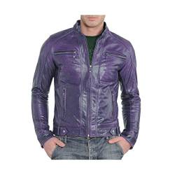 Herren-Lederjacke aus echtem Lammfell, Motorradjacke für Herren, violett, S von East India Leather