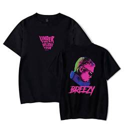 Chris Brown Merch Under The Influence Tour 2023 T-Shirt Rundhalsausschnitt Kurzarm T-Shirt Harajuku Streetwear Damen Herren Kleidung Black,XXL von East-hai-buy