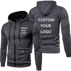 East-hai-buy Personalisierter Hoodie – Individueller Text Oder Logo Jackenmantel – Herren Sweatshirt Oberteil mit Langen Ärmeln Schmaler Passform und Reißverschluss Dark Grey,XXL von East-hai-buy