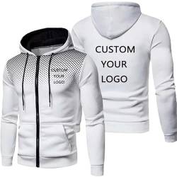 East-hai-buy Personalisierter Hoodie – Individueller Text Oder Logo Jackenmantel – Herren Sweatshirt Oberteil mit Langen Ärmeln Schmaler Passform und Reißverschluss White,L von East-hai-buy