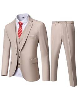 EastSide Herren Slim Fit 3-teiliger Anzug, Ein-Knopf-Blazer-Set, Jacke, Weste & Hose, Beige, XL von EastSide