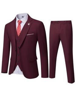 EastSide Herren Slim Fit 3-teiliger Anzug, Ein-Knopf-Blazer-Set, Jacke, Weste & Hose, Burgunder, XX-Large von EastSide