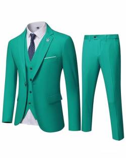 EastSide Herren Slim Fit 3-teiliger Anzug, Ein-Knopf-Blazer-Set, Jacke, Weste & Hose, Grün , XL von EastSide