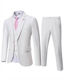 EastSide Herren Slim Fit 3-teiliger Anzug, Ein-Knopf-Blazer-Set, Jacke, Weste & Hose, Weiss/opulenter Garten, XX-Large von EastSide