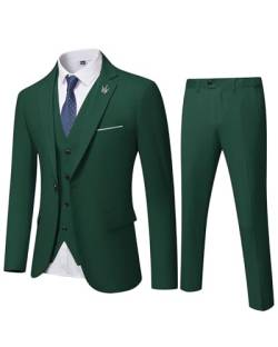 EastSide Herren Slim Fit 3-teiliger Anzug, Ein-Knopf-Blazer-Set, Jacke, Weste und Hose, dunkelgrün, XS von EastSide