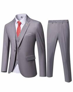 EastSide Herren Slim Fit 3-teiliger Anzug, Ein-Knopf-Blazer-Set, Jacke Weste & Hose, Hellgrau, S von EastSide