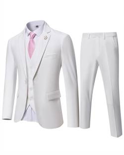 EastSide Herren Slim Fit 3-teiliger Anzug, Ein-Knopf-Blazer-Set, Jacke Weste & Hose, Weiß, S von EastSide