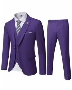 EastSide Herren Slim Fit 3-teiliger Anzug, Ein-Knopf-Blazer-Set, Jacke Weste & Hose, deep purple, L von EastSide